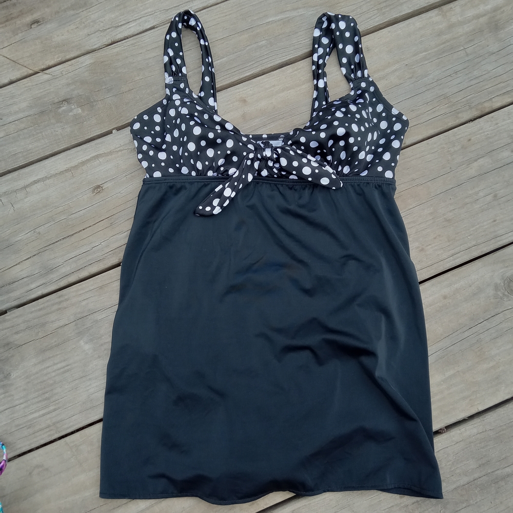 Black White Polka Dot One Piece Swim Dress Women's Size 12